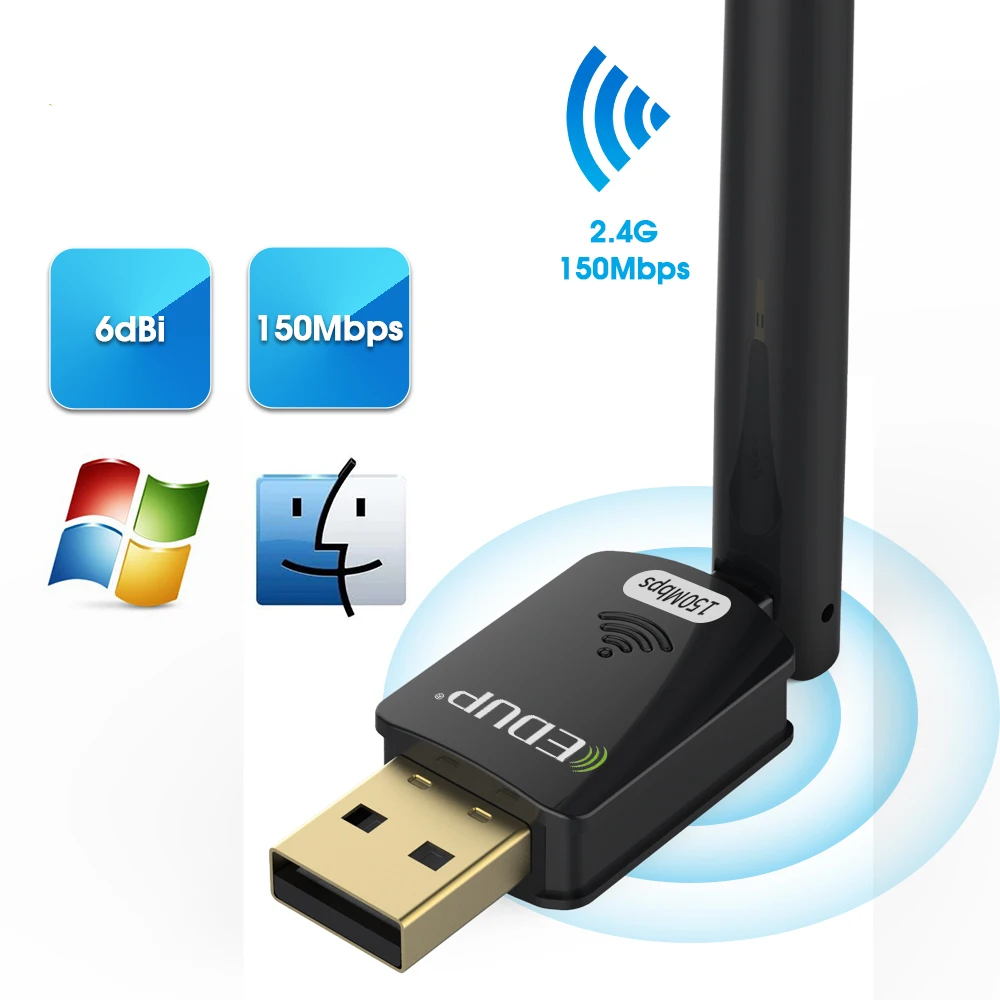 Горячая Распродажа usb wifi адаптер 150 Мбит/с высоким коэффициентом усиления 6dbi wifi антенна 802.11n usb Wi-Fi приемник Ethernet Сетевая карта
