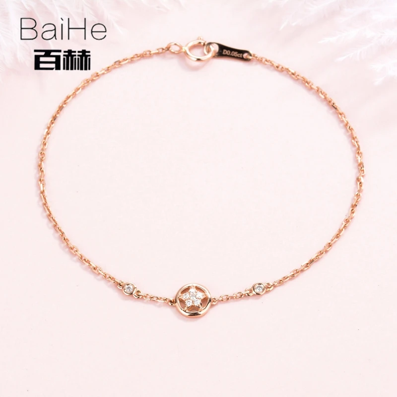 BAIHE Solid 14 K розовое золото 0.05ct Сертифицированный H/SI натуральные бриллианты свадебные женские модные ювелирные изделия Уникальный браслет