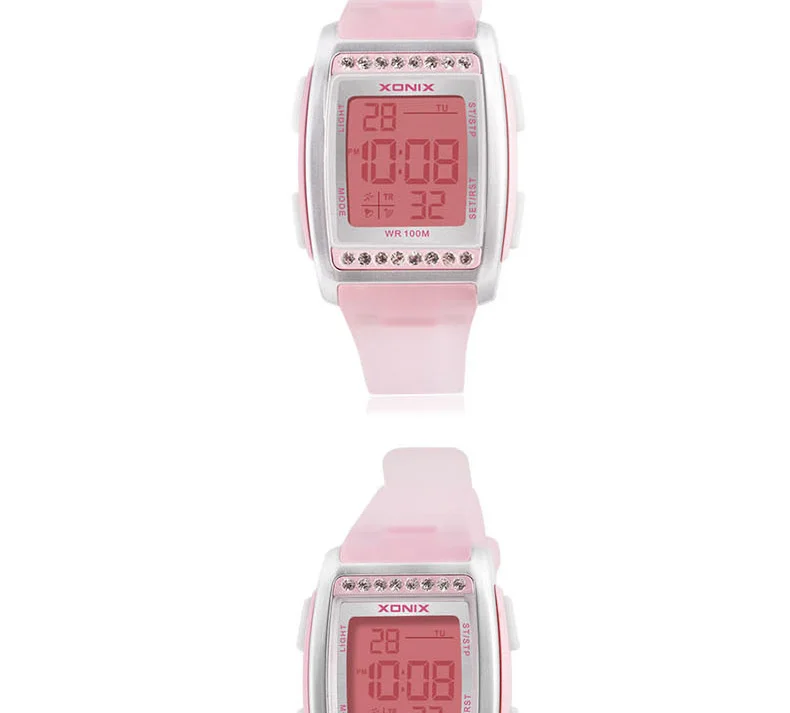 Модные цифровые наручные часы для женщин со стразами полиуретановые туфли Повседневное платье часы Роза Кристалл reloje mujer montre femme