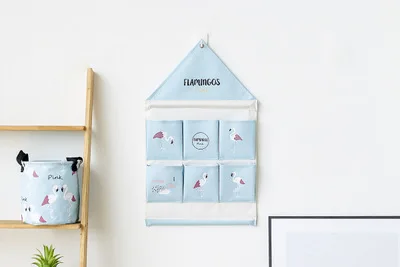 Blue Snailhouse 6 карманов в форме дома, настенные сумки для хранения, карман на дверь, спальня, настенный органайзер для дома и офиса - Цвет: Blue