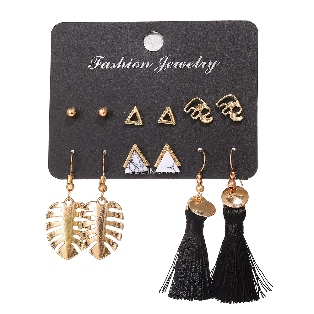 

Long Tassel Stud Earrings Set For Women Girl 2018 New Bohemia Triangular Earrings With Bohemian Studs Fashion Jewelry