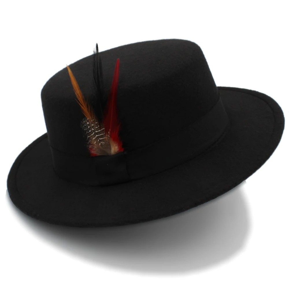 Pork Pie Hat Black with Feathers Unisex New by Forum 