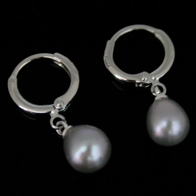 

Hot sell Noble- hot sell new - Gray 7-8mm Freshwater Cultured Pearl Beads Lever back Earrings DropNoble style Natural Fine jewe