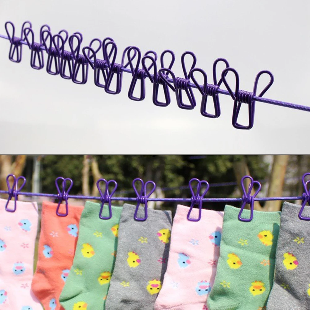 

Home Non Slip Stretch Space Saving Camping Drying Windproof Portable Clothesline Practical Multifunction With 12 Clips Outdoor