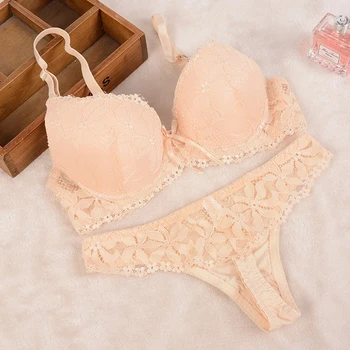 

Hot Sale pinkycolor Luxury 3/4 Cup Sexy Plus Size Intimates Push Up Bra Set Underwear Floral Embroidery Lace Women Bra Panty