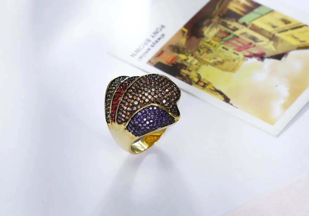 Потрясающее роскошное ювелирное изделие, большое кольцо с цветными кристаллами, bijuteria feminina, модные ювелирные изделия, Золотые, разноцветные, вечерние кольца
