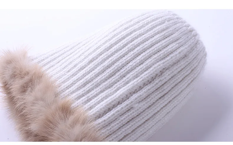 Winter hats Real Mink Fur Fat For Women Knitted Natual fur Beanies Female Thick Warm With Hat Fox Fur Pompom RC1349 (11)