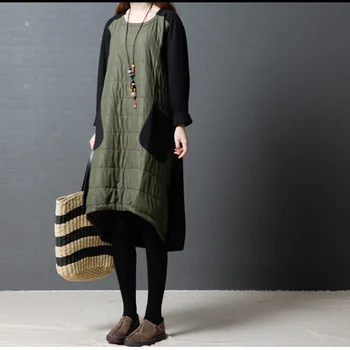 

2018 Autumn And Winter O-neck Patchwork Loose O-neck Women Dress Fashion Keep Warm Clothes Womens Knee-length Dresses