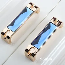 32mm 96mm 128mm 160mm moden fashion blue crystal win cabinet wardrobe door handles champagne gold dresser