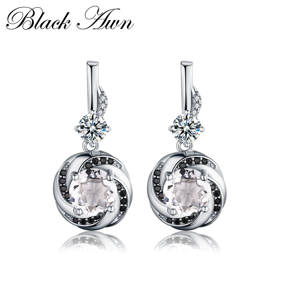 

[BLACK AWN] 4.8g 925 Sterling Silver Fine Jewelry Trendy Black Spinel Engagement Earrings for Women Female Wedding Earring T159
