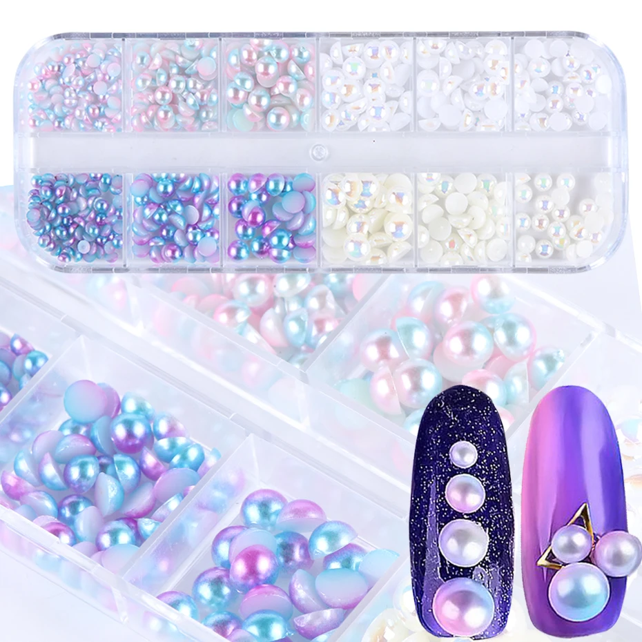 

1 Case Nail Art Decorations Magic Pearl Rhinestones Mermaid Gradient AB Color Flat Back Beads Mixed 3D DIY Nail Manicure TR535