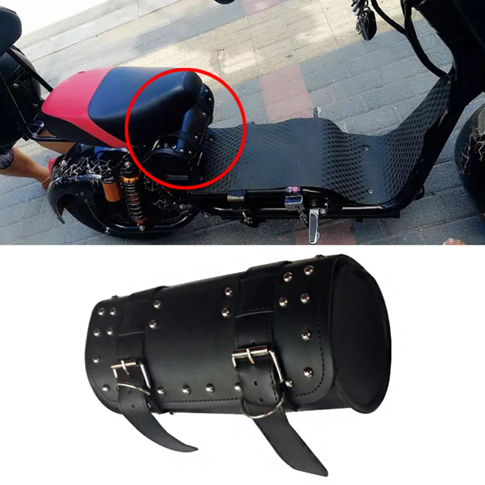 Black Motorcycle Saddle Bags PU Leather Motorbike Side Tool Pouch Tail Bag-m4