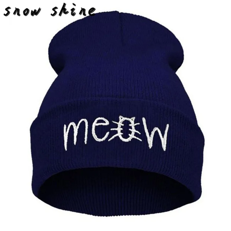 Snowshine YLIW зимняя вязаная Meow Лыжная Шапочка и Снэпбэк Мужская и женская кепка в стиле хип-хоп - Цвет: Синий