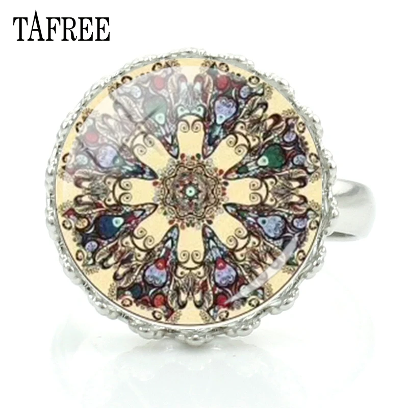 

TAFREE Exquisite Zam Mandala Charm Rings Vintage Style Ring Handmade Glass Elegant Jewelry Anniversaries Present HN35