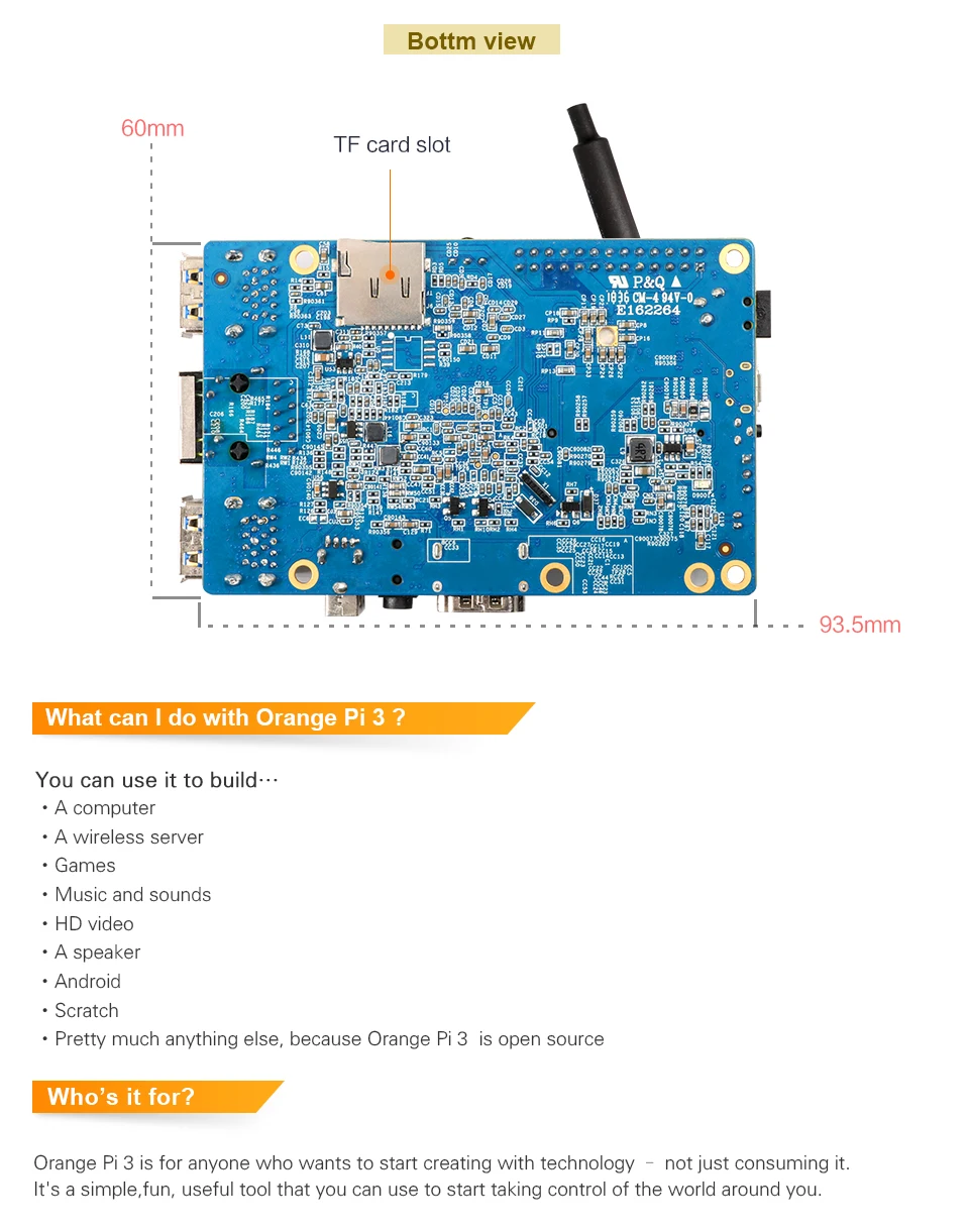 Оранжевый Pi 3 H6 1GB LPDDR3+ 8GB EMMC Flash Gigabyte AP6256 Bluetooth 5,0 4* USB3.0 Поддержка Android 7,0, Ubuntu, Debian