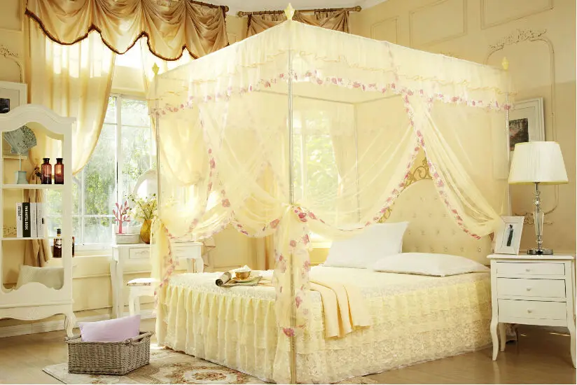 Home 4 Corner Bed Curtain Canopy Mosquito Netting+Bracket Frame Post Queen Size