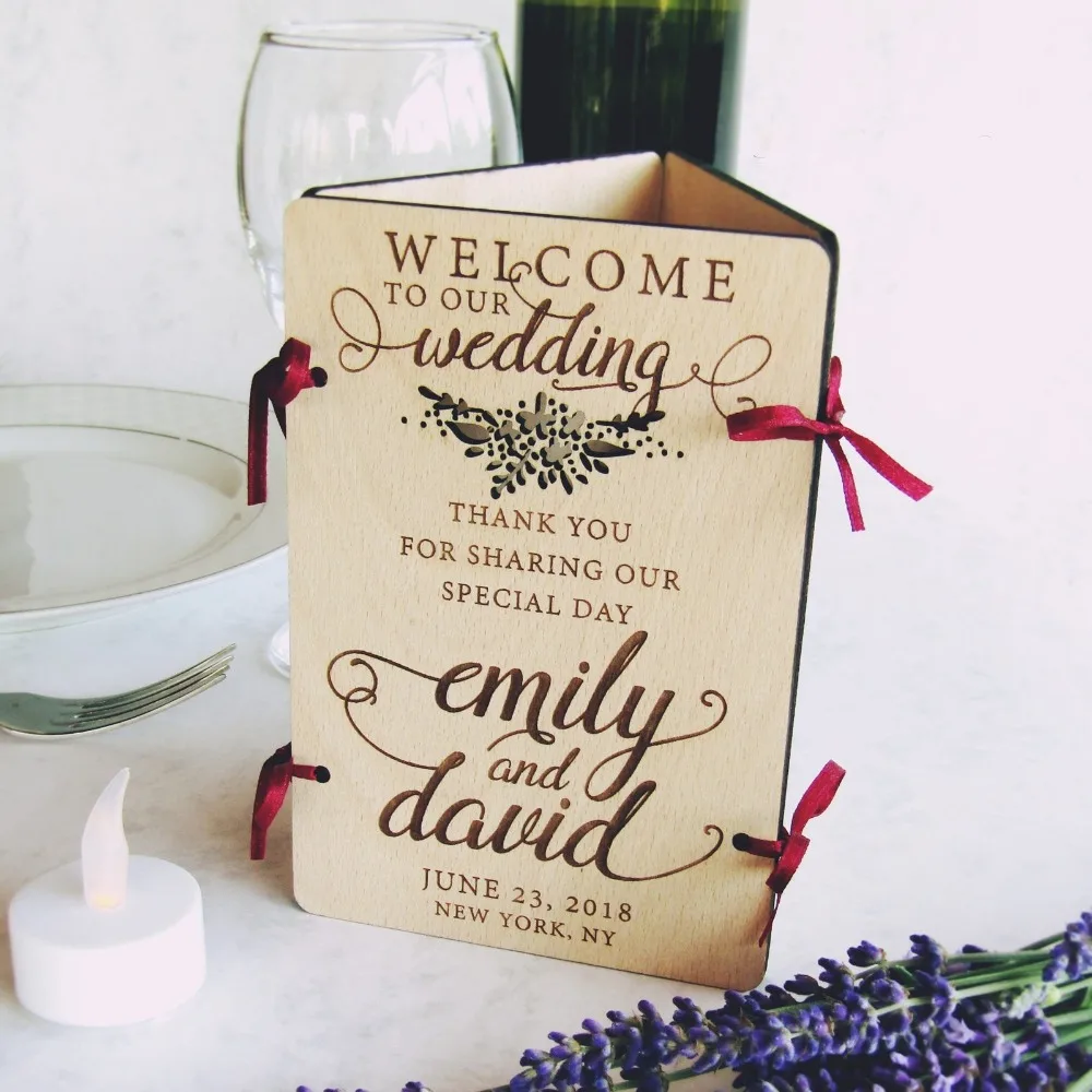 

Custom Laser Cut Wood Wedding Table Decoration | Welcome Sign, Table Number, Menu & Led Candle | Reception, Flora