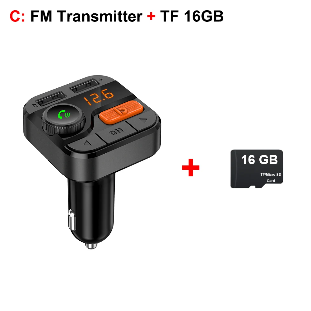 Автомобильное радио fm-передатчик бас Музыка Bluetooth V5.0 2.4A+ 1.0A быстрое зарядное устройство два usb порта TF карта USB флэш-накопитель Воспроизведение MP3 комплект - Название цвета: C-FM Transmitter 16G