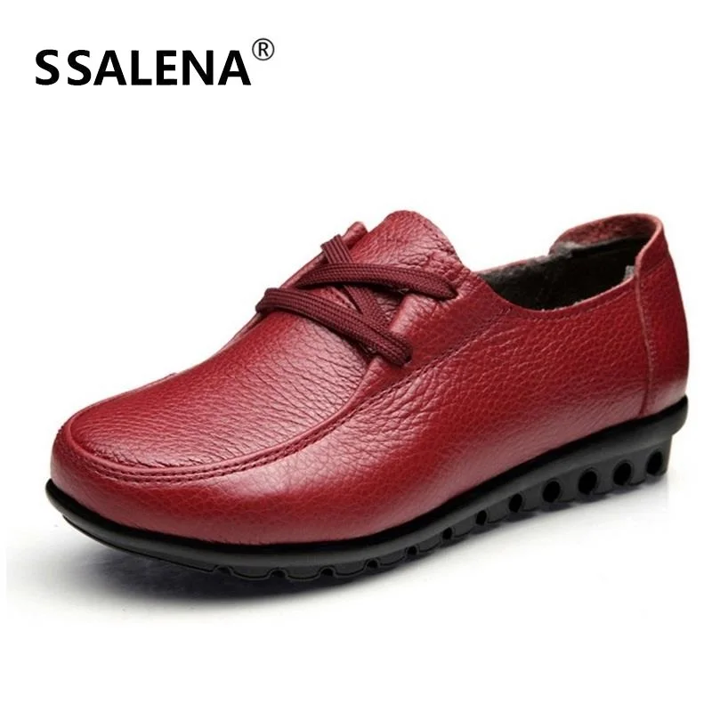 

Big Size Women Genuine Leather Shoes Women Lace Up Platform Flats Fashion Comfortable Non-Slip Driving Shoes B2189