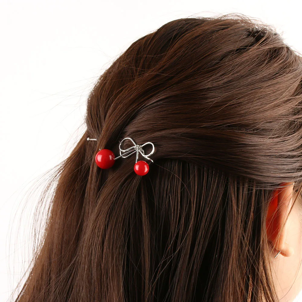 

1PC Korean Style Sweet Women Girls Geometric Cherry Shaped Bow Hairpin Red Twist Hair Clip Girl Hair Accessories DIY Hairstyle