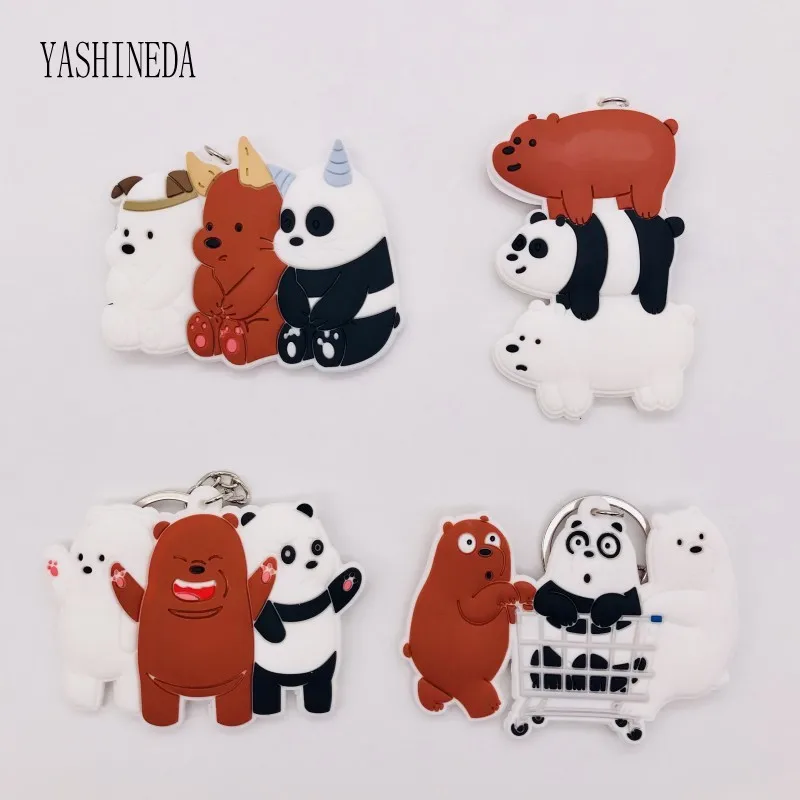 

1PCS Cartoon Figure We Bare Bears Key Chain 3D Double Side Key Ring PVC Rubber Anime Keychains Kids Toy Key Holder Trinket Gift
