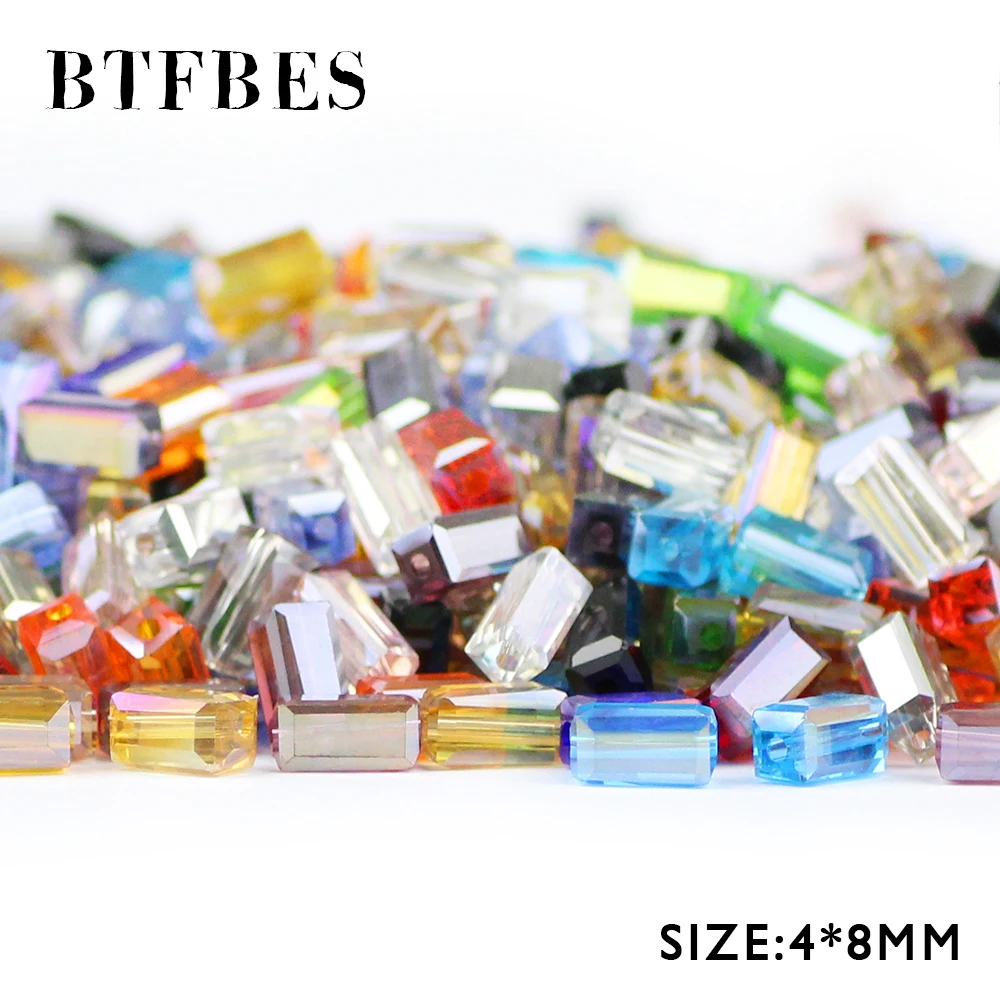 

BTFBES Rectangle Austrian Crystal Bead 4*8mm 50pcs Square Shape Glass Space Loose Beads For Jewelry Making Bracelet Accessories