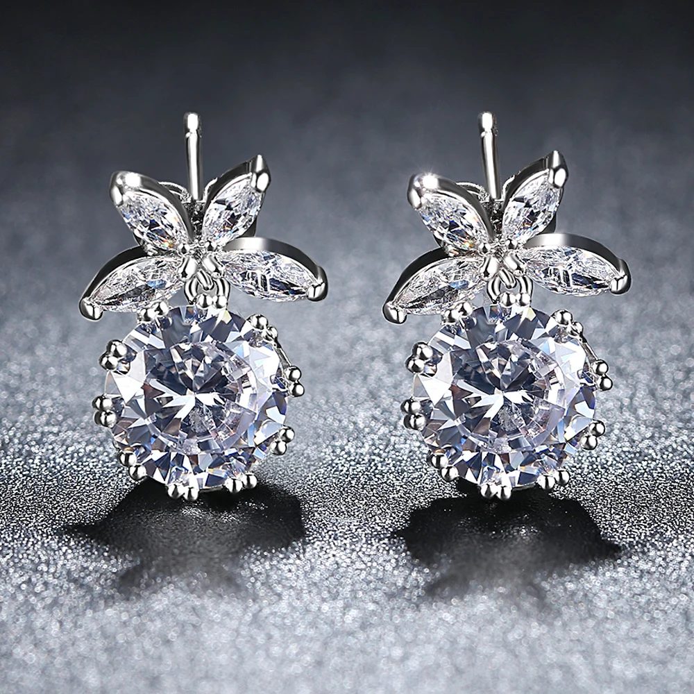 

Fashion Jewelry Wholesale Silver Earring for women shining flower Fashion silver Plated earrings HTGCHUPQ