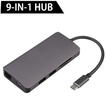 

9-in-1 USB C Type-c HUB 3.0 USB-C to HDMI 4K SD/TF Card Reader PD charging Ethernet Adapter for MacBook Pro HUB