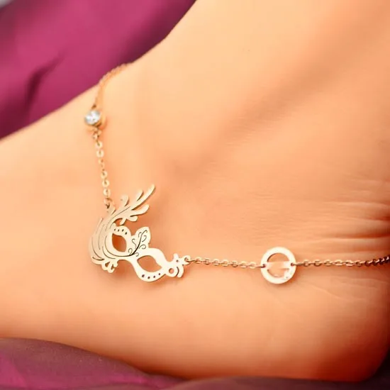 Retro Mask Party Shinning Crystal Anklet Fine Jewelry Titanium Steel 18K Rose Gold Plated Valentine Gift