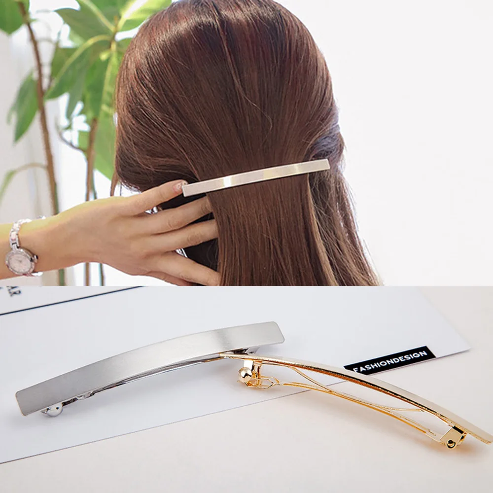 

Korean Stylish Ladies Hairwear Spring Clip Fashion Hair Care Pin Geometric Metal Plating Card clips Gold Silver Women