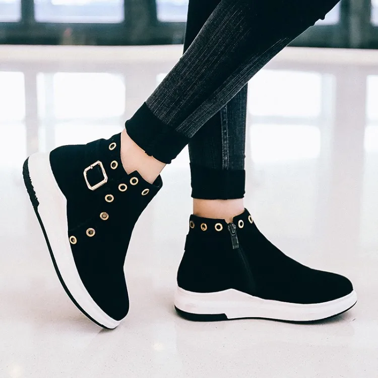 

Big Size 11 12 13 European and American wind round head side zipper buckle waterproof platform wicker short boots