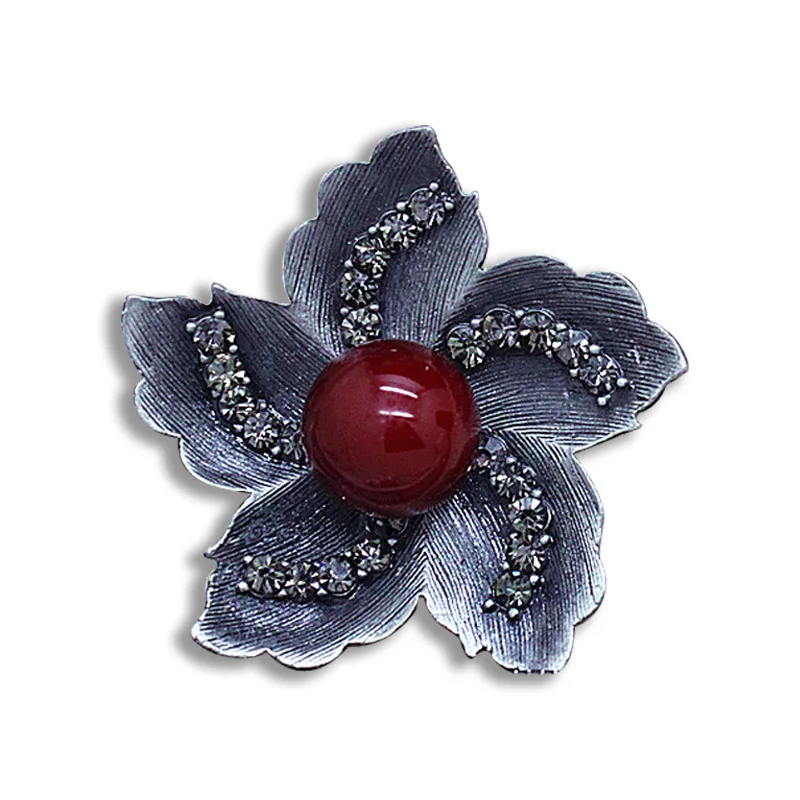 

Ajojewel Vintage Flower Redbud Elegant Brooch Red&white&Gray Simulated-pearl Black Crystal Rhinestone Fine Jewelry For Women