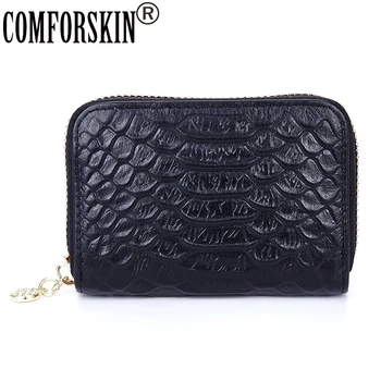 

COMFORSKIN 2017 New Arrival Brand Crocodile Pattern Designer ID Card Wallets Genuine Leather Zipper Unisex Credit Card Holders
