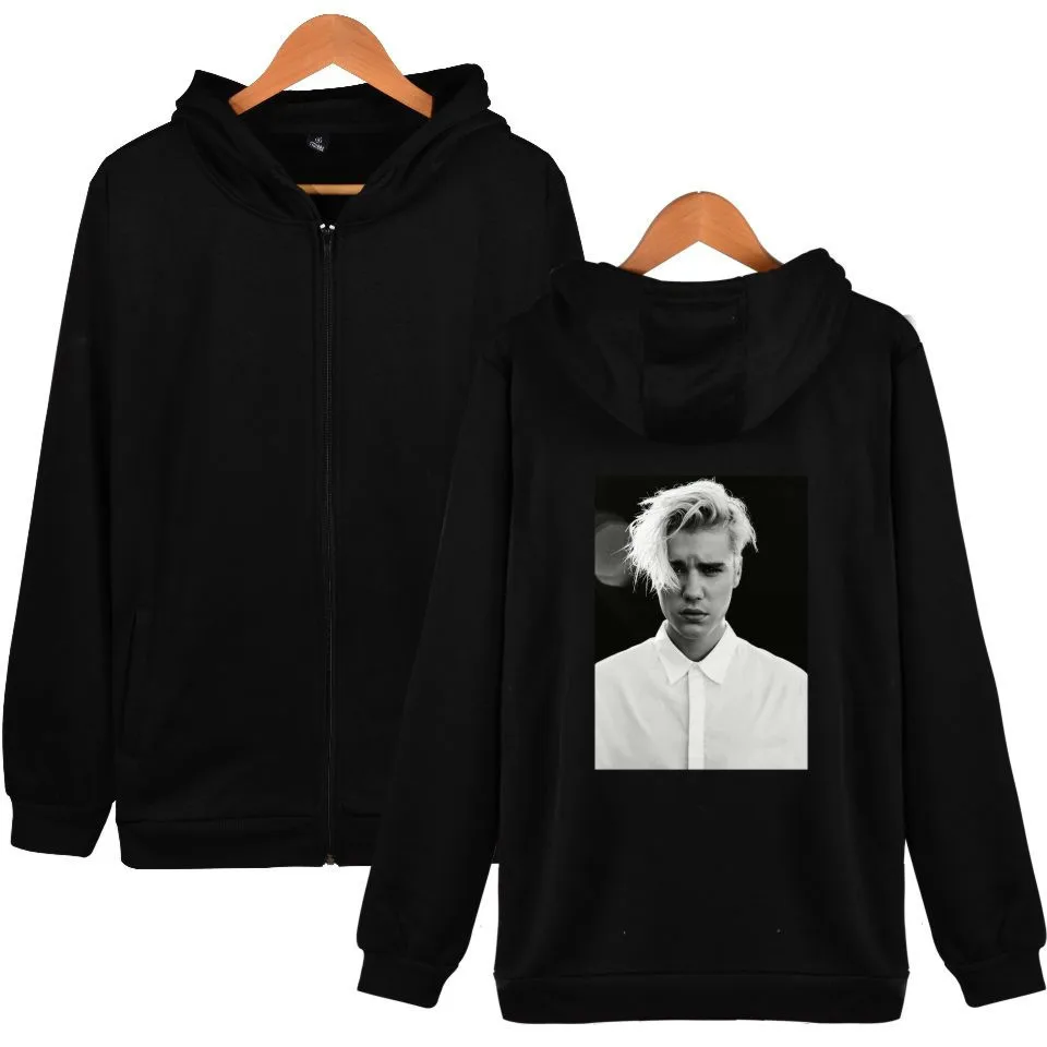 Justin Bieber Zipper Hoodies With Cap Men/Women Fashion Style Hoodies Kpop Sweatshirt Long XXXXL Plus Size Justin Bieber