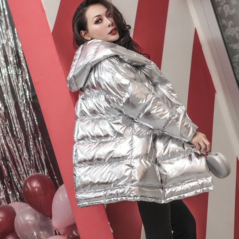 

Silver Women's Jackets Parkas Hooded Long Cotton Padded Jacket Warm Thick Coats Thermal wear