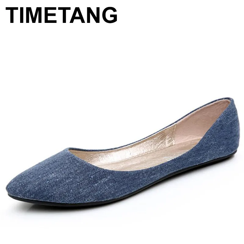 Acheter TIMETANG Nouvelles Femmes Doux Denim Appartements Bleu De Mode de Haute Qualité De Base Bout Pointu Ballerine Ballet Flat Slip Sur Bureau Chaussures