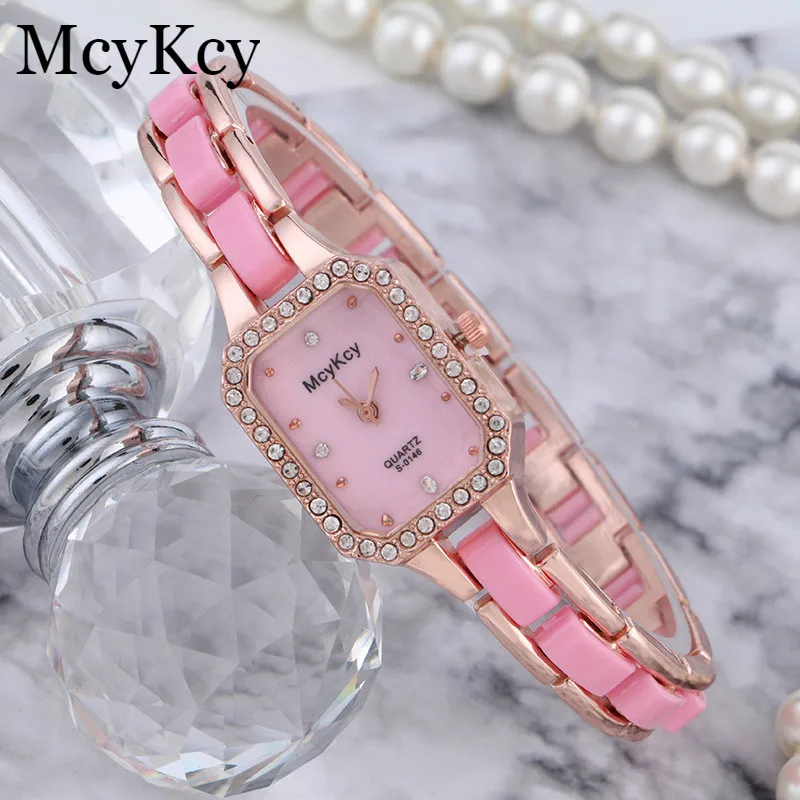 

McyKcy Brand Luxury Reloje Mujer Quartz Watch Women Simulated Ceramic Rhinestone Girl Bracelet Watch Ladies Clock Female Watches