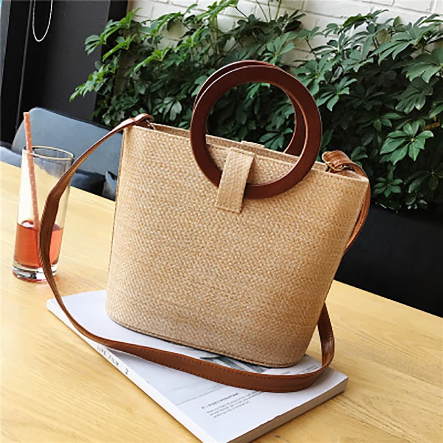 

Vintage Ring Handle Straw Bags Casual Women Handbag Large Capacity Lightweight Shoulder Bag Summer Ladies Beach Bags New 2019