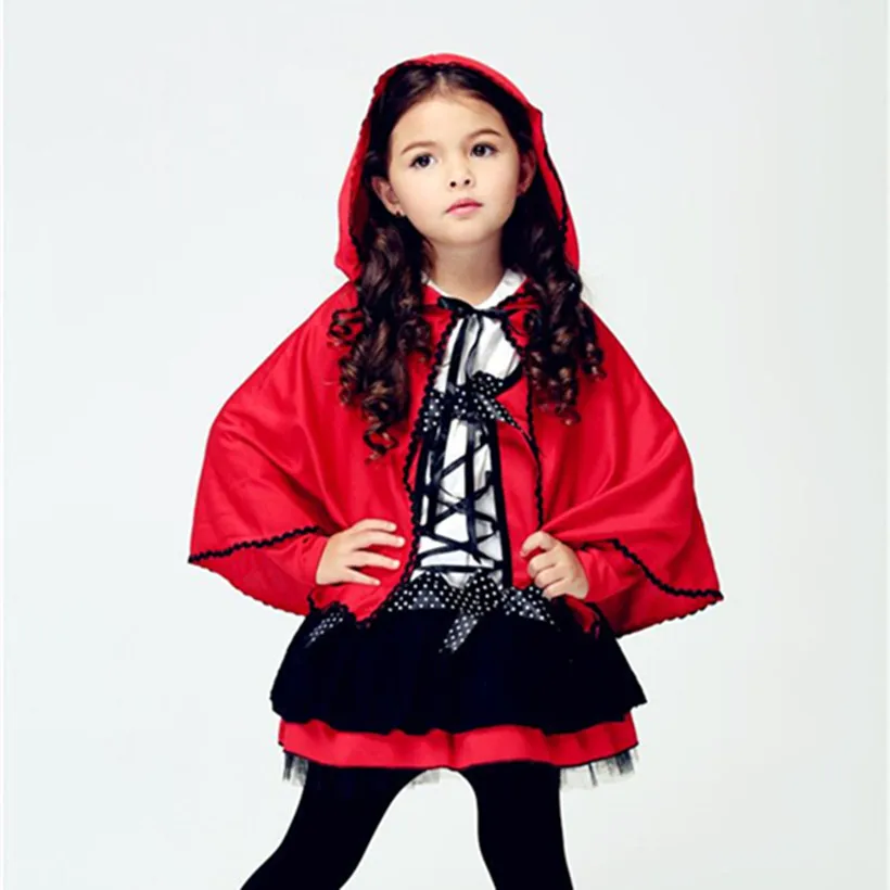 2017 Girls Little Red Riding Hood Costume Child Small Red -4145