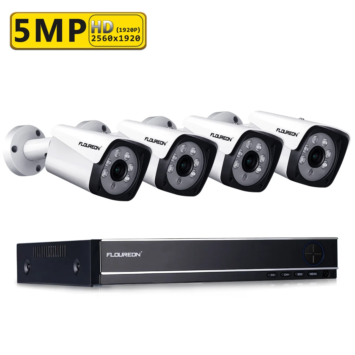 FLOUREON 4 канала 5MP HD AHD камера безопасности системы видео DVR рекордер без жесткого диска 4 x 5MP Водонепроницаемый IP66 CCTV Крытый/Открытый - Цвет: Белый