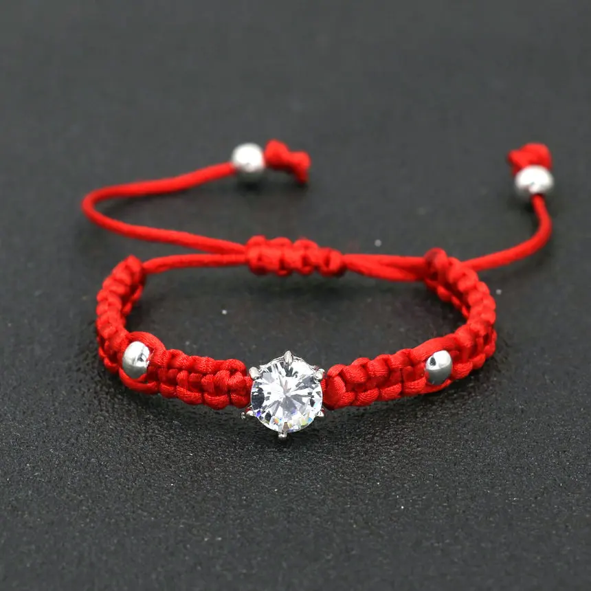 

Shiny Rhinestone Crystal Zircon Women Bracelet Silver Color Red Thread Rope Chakra Bracelet Girls Kids Love Jewelry Gift