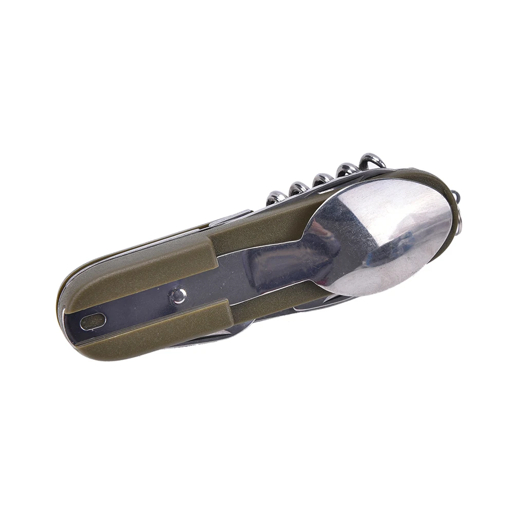 1 Unid Bolsillo Plegable Herramienta Cuchillo Cubiertos de Acero Inoxidable Cuchara Tenedor Abrebotellas Senderismo Viaje Camping Herramientas