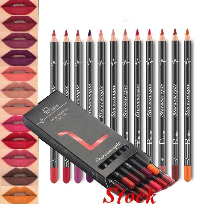 12Pcs/Set Waterproof Pencil Lipstick Set Pen Matte Lip Liner Long Lasting Makeup Pens Easy to Wear Non-stick Cup