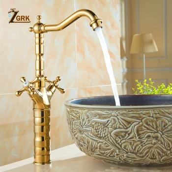 

ZGRK Cold and Hot Water Kitchen Faucet Golden Deck Mounted Faucet Dual Handle Sink Mixer Washbasin Taps