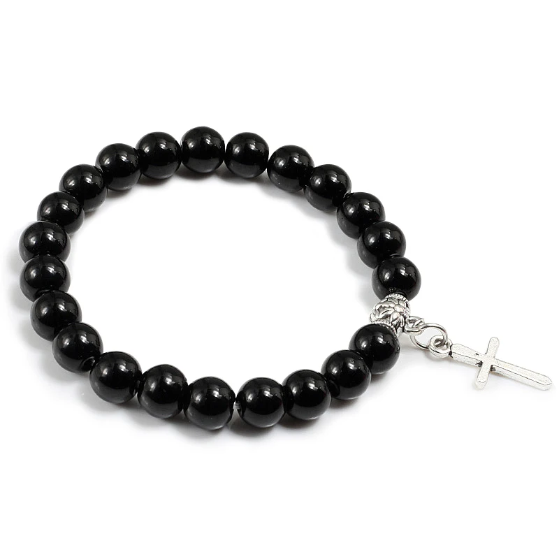 

Natural Stone Men Bracelets Silver Sword Metal Cross Beaded Bangles Jewelry Couple Charm Bracelet браслет мужской