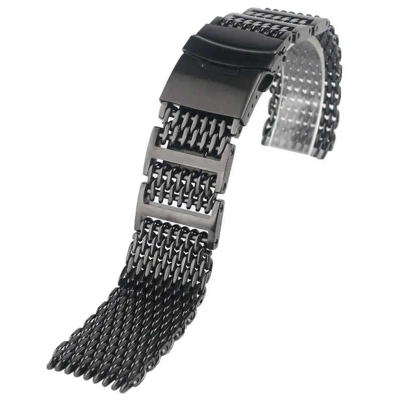 

Luxury 20/22/24mm HQ Shark Mesh Watch Band Men Replacement Black/Sliver Stainless Steel Black Strap Fashion Black Bracelet