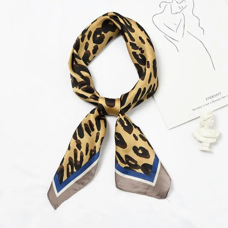 

yishine Square Silk Scarf Hair Tie Band Women Elegant Small Leopard Prints Multifunctional Head Neck Kerchief Satin Scarf Shawl