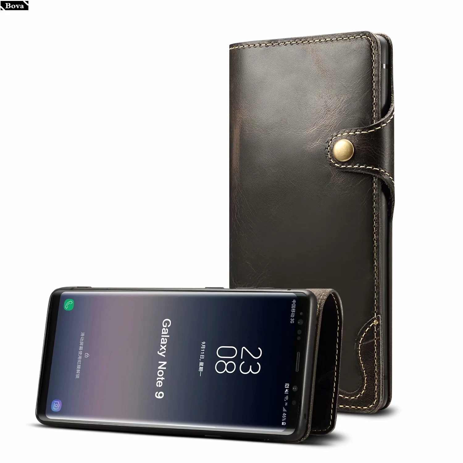 Премиум кожаный чехол для samsung Note9, флип-чехол, бизнес защитный чехол, чехол для samsung Galaxy Note 9, fundas - Цвет: Black buckle