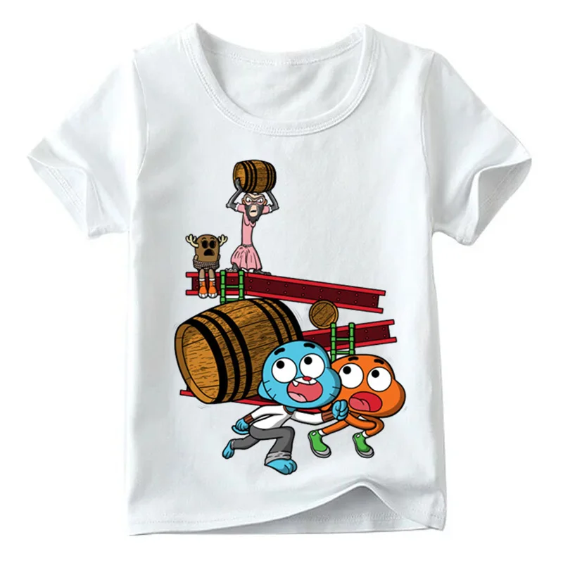 Забавная детская футболка с принтом «Удивительный мир Гамбола» летние топы для маленьких мальчиков и девочек, милая детская футболка ooo5125 - Цвет: White V