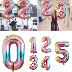 Градиентный цвет номер 0-9 алюминиевая пленка 32 маленький воздушный шар для взрослых день рождения украшение воздушный шар в форме цифры